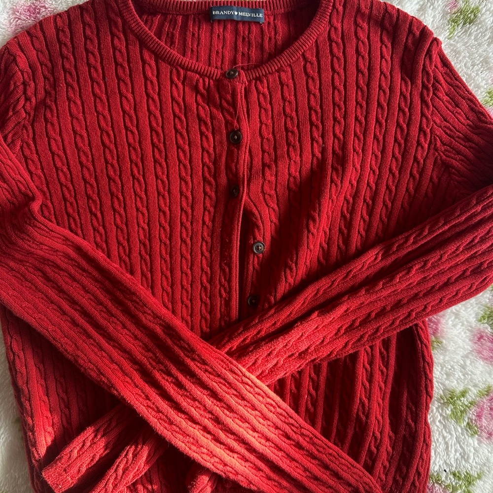 Brandy Melville Cherry Red Knit Cardigan